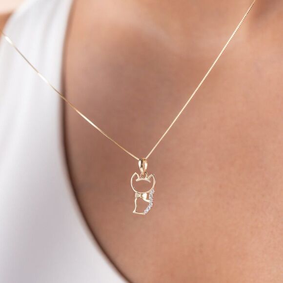 Cat charm | 14k Solid Gold Pendant | perfect | Trendy Charm | Birthday Gift | - Picture 2 of 3